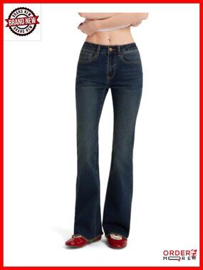 MovaFit Stretchy Bootcut Jeans Raw Hem Flare Women Low Rise Full Length